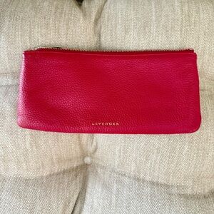 Levenger Red Pebbled Leather Zip Wristlet Clutch & Pouch